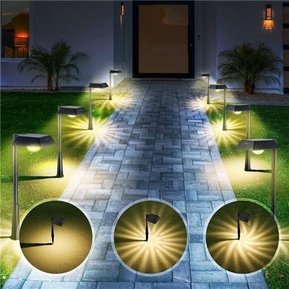 Solar Pathway Lights, 8 Pack Warm White Solar Landscape Lights, 200 Lumen Bright